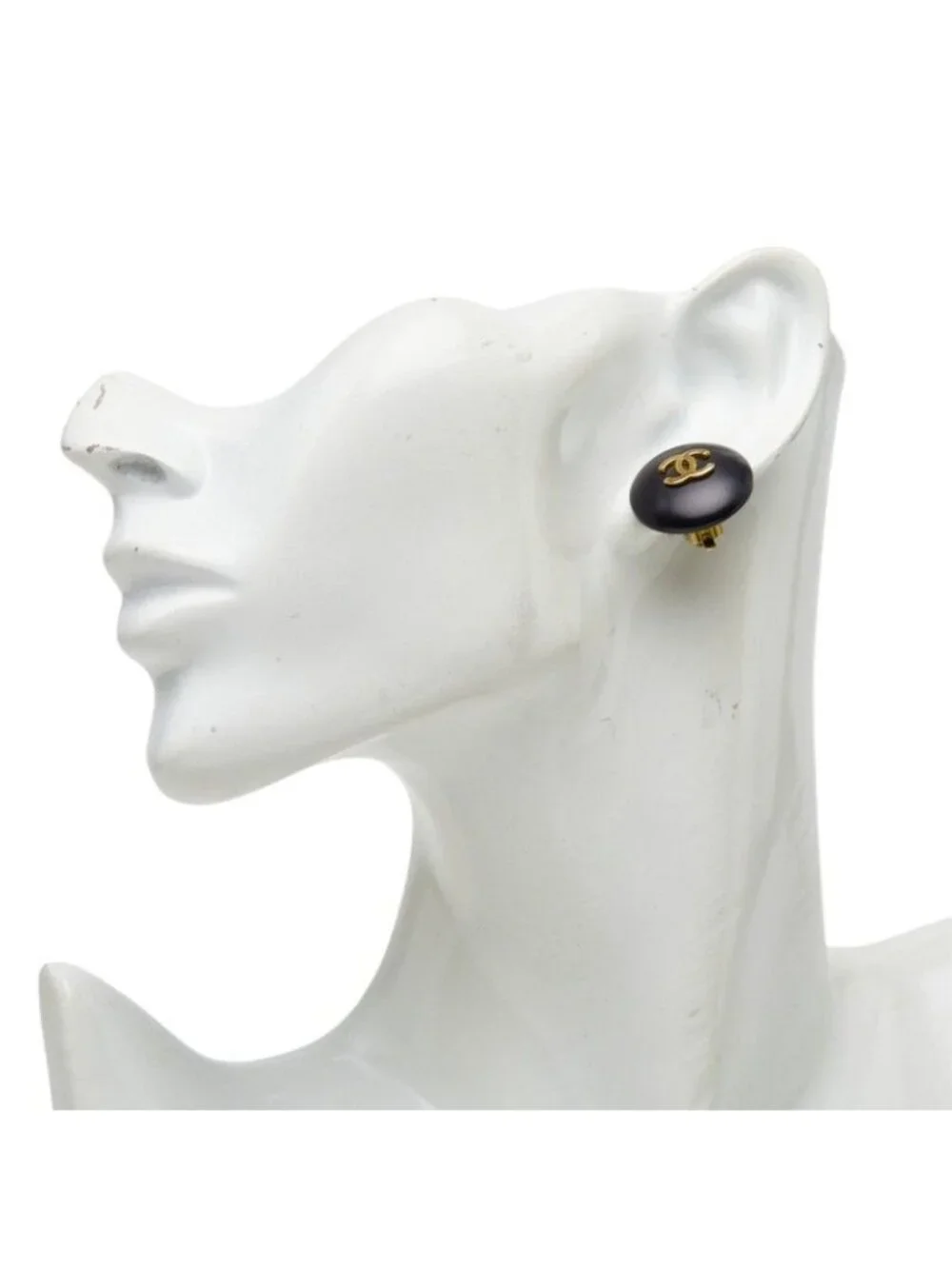 Chanel CC Logo Vintage Earrings 95P Black Gold Plated